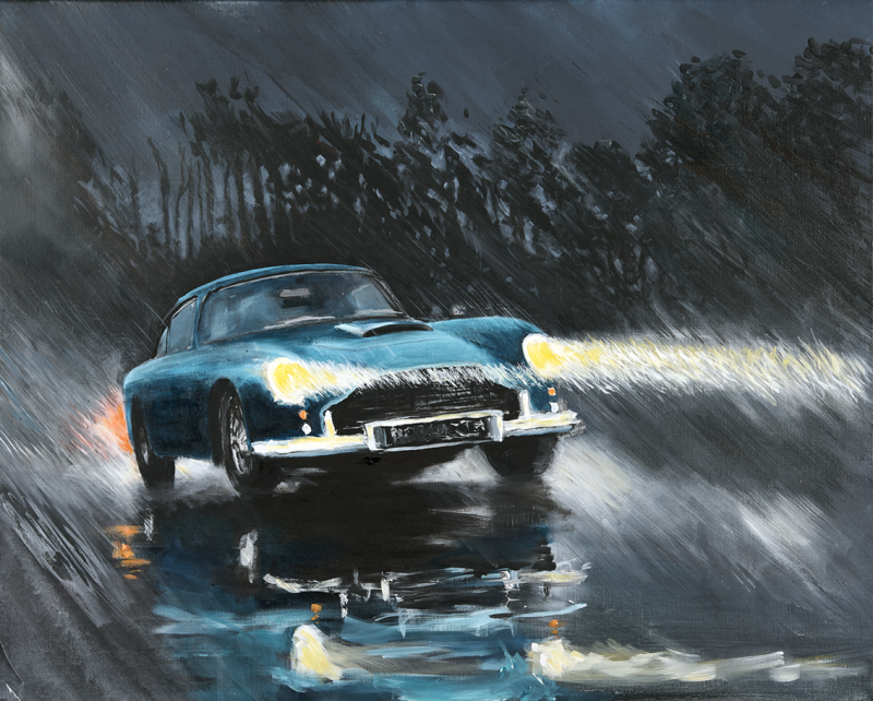 Aston Martin db7 on the rain